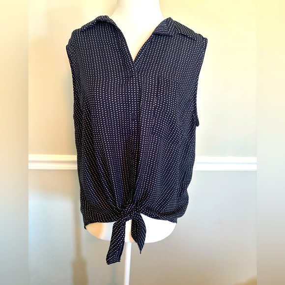 Adrianna Papell Tops - ADRIANNA PAPELL Navy Polka Dot Sleeveless Blouse